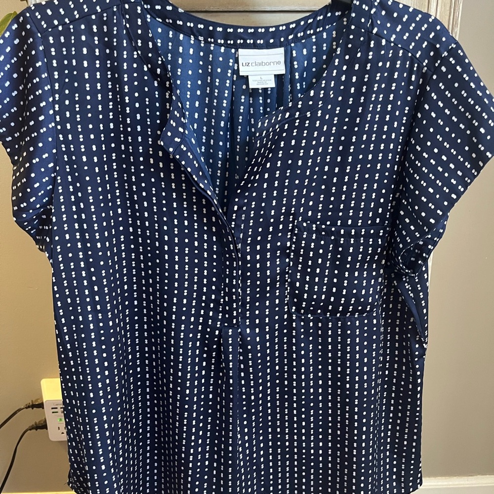 Liz Claiborne Navy Polka Dot Blouse